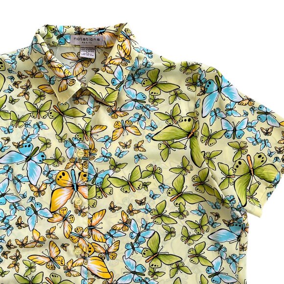 Vintage Notations Novelty Print Butterfly Print Short Sleeve Blouse PL - Picture 2 of 6